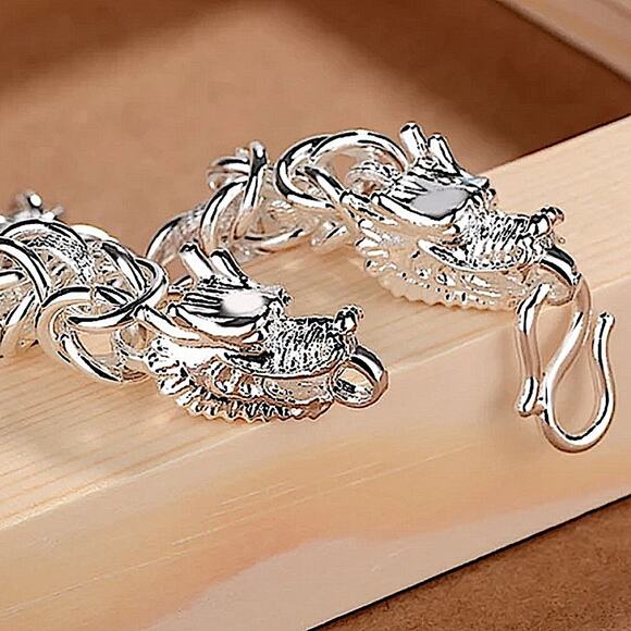 Dragon Viking Sterling Silver Byzantine Chain Link Necklace - Picture 5 of 8